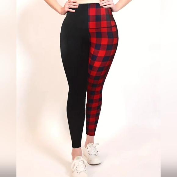 Buffalo Plaid and Black Full-length leggings NWT - Picture 4 of 6